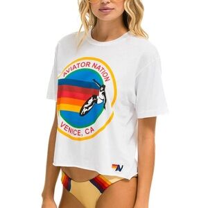 Aviator Nation White Crop Graphic Tee Short Sleeve
